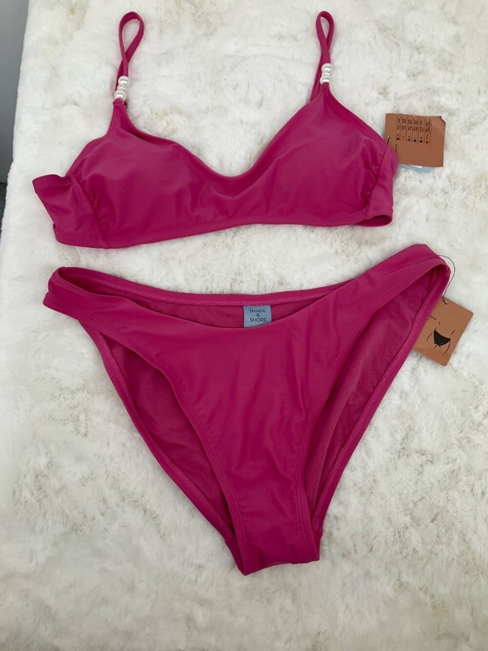 Shade & Shore Size L (12-14) Pink Bikini Set With Beaded Strap Detail Low Rise - Picture 2 of 9